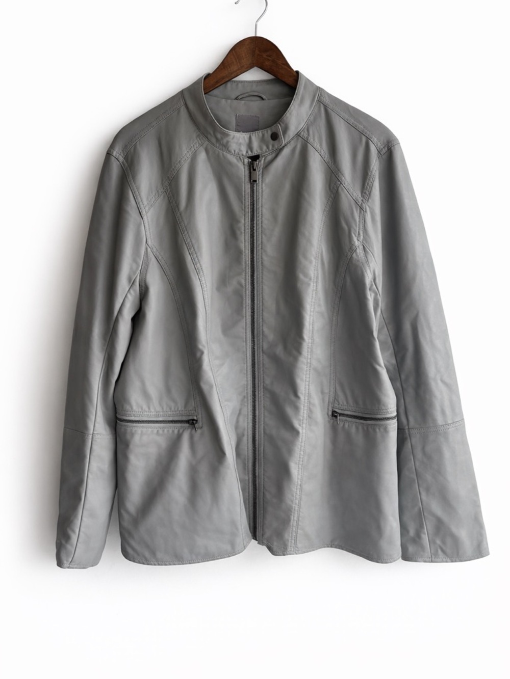 Reitmans Grey Faux Leather Jacket Plus Size 22 Moto Style Minimalist Chic
